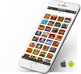 Das Bild zeigt die Lapalingo mobile App mit einem übersichtlichen Menü und einer großen Auswahl an Spielen.